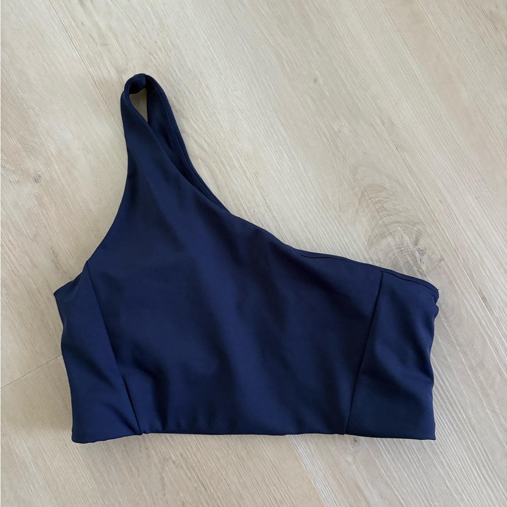 One shoulder navy blue sports bra